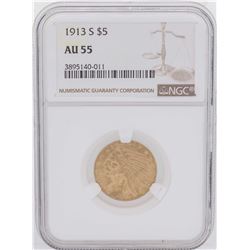 1913-S $5 Indian Head Half Eagle Gold Coin NGC AU55