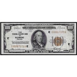 1929 $100 Federal Reserve Bank of Richmond National Currency Note