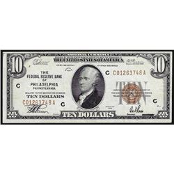 1929 $10 Federal Reserve Bank Philadelphia National Currency Note
