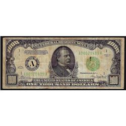 1934 $1000 Federal Reserve Note Boston Light Green Seal