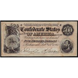 1864 $500 Confederate States of America Note