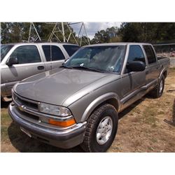 2001 CHEVROLET S10 PICKUP, VIN/SN:1GCDT13W01K189527 - CREW CAB, 4 CYL GAS ENGINE, A/T, ODOMETER READ