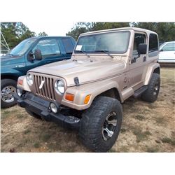 1999 JEEP WRANGLER, VIN/SN:1J4FY49S0XP453559 - 4X4, GAS ENGINE, 5 SPEED TRANSMISSION, ODOMETER 232,8