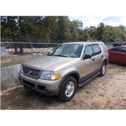 2003 FORD EXLORER XLT, VIN/SN:1FMZU63K23ZB34810 - V6 GAS ENGINE, A/T, ODOMETER READING 182,452 MILES