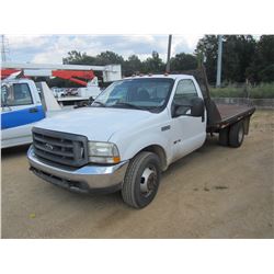 2005 FORD F350 FLATBED TRUCK, VIN/SN:1FDWF36PO75EC46256 - FORD POWER STROKE DIESEL ENG, A/T, 12' FLA