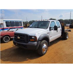 2005 FORD F450 FLATBED TRUCK, VIN/SN:1FDW46P55EC07286 - S/A, CREW CAB, POWER STROKE DIESEL ENG, A/T,