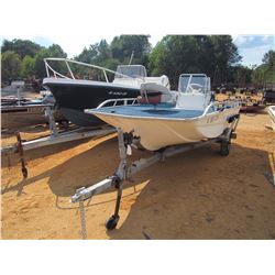 16' SKI-BARGE FIBERGLASS BOAT, - 48HP EVENRUDE OUTBOARD ENGINE, PROWLER TROLLING MOTOR, S/A GALV TRA