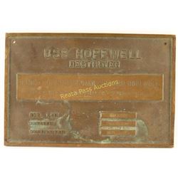 Brass Plate from USS Hopewell