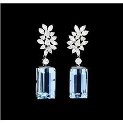 28.27 ctw Aquamarine And Diamond Earrings - 18KT White Gold