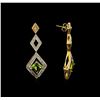 Image 2 : 3.40 ctw Peridot and Diamond Earrings - 14KT Yellow Gold