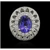 Image 2 : 6.24 ctw Tanzanite and Diamond Ring - 14KT White Gold