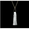 Image 2 : Leather Tassel Square Pendant Chain Necklace - Gold Plated