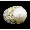 Image 1 : Pearl and Diamond Ring - 18KT Yellow Gold