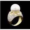 Image 4 : Pearl and Diamond Ring - 18KT Yellow Gold