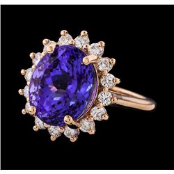 8.61 ctw Tanzanite and Diamond Ring - 14KT Rose Gold