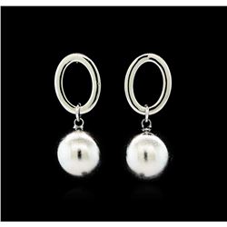 14mm Satin Bead and Glossy Post Earrings - Rhodium Plated