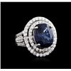 12.00 ctw Sapphire and Diamond Ring - 18KT White Gold GIA Certified