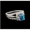 Image 1 : 2.56 ctw Blue Zircon and Diamond Ring - Platinum and 18KT White Gold