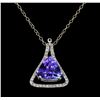 Image 2 : 9.36 ctw Tanzanite and Diamond Pendant With Chain - 14KT White Gold