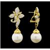 Image 2 : Pearl and Diamond Earrings - 18KT Yellow Gold