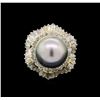 Image 2 : Pearl and Diamond Ring - 14KT Yellow Gold