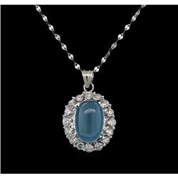 14KT White Gold 5.67 ctw Aquamarine and Diamond Pendant With Chain