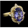 5.92 ctw Tanzanite and Diamond Ring - 14KT Yellow Gold