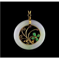 0.40 ctw Jadeite and Ruby Pendant - 14KT Yellow Gold