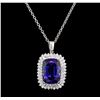 Image 1 : GIA Cert 28.33 ctw Tanzanite and Diamond Pendant With Chain - 14KT White Gold