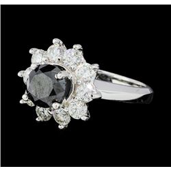 3.47 ctw Black and White Diamond Ring - 14KT White Gold