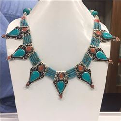 Tibet Hand Made Turquoise &  Coral Necklace