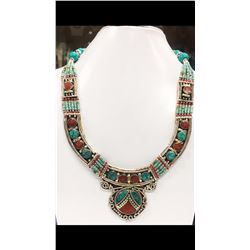 Tibet Hand Made Turquoise & Coral Necklace