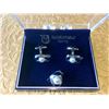 Image 1 : SUZUKI PEARLS TOKYO, STERLING CUFFLINK & CRAVAT. SET OF 3 PIECES.