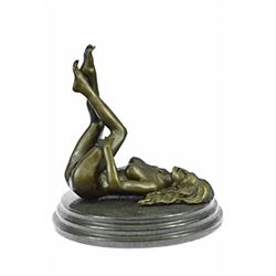 Naked Stripper Nude Hot Girl Bronze Statue on Marble Base Figurine