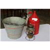 Image 1 : TIN BUCKET AND RED CAN AND LANTERN