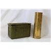 Image 1 : VINTAGE METAL AMMO BOX AND 105MM SHELL CASING