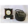 Image 1 : ANTIQUE CLOCK AND CAST IRON KETTLE