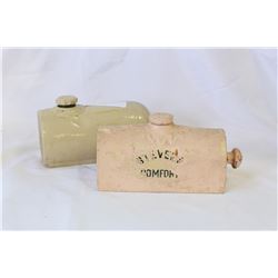 TWO ANTIQUE POTTERY COMFORT HOT WATER BOTTLES