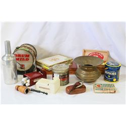BOX OFLOT OF SPITOON AND SMOKING ACCESORIES