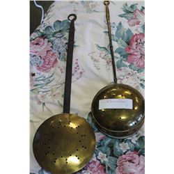 LOT OF TWO BRASS BED WARMERS