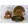 Image 1 : PAIR OF ANTIQUE COPPER RED BLY BLUE GIRL WALL PLAQUES AND LARGE COPPER TEAPOT