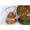 Image 2 : PAIR OF ANTIQUE COPPER RED BLY BLUE GIRL WALL PLAQUES AND LARGE COPPER TEAPOT