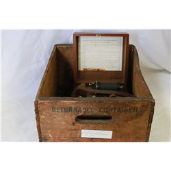 CASED MEDICAL ELECTRODE MACHINE AND TELEGRAPH MACHINE IN WOOD CRATE