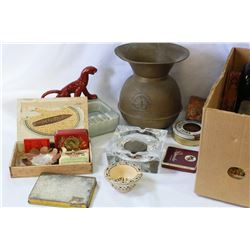 BOX OF LOT OF SPITOON AND SMOKING ACCESSORIES