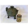 Image 1 : EASTERN METAL LINED HANDLED CONTAINER AND EARLY PAINTED TIN