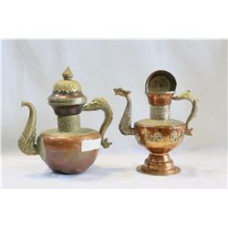 TWO EASTERN COPPER AND BRASS PITCHERS