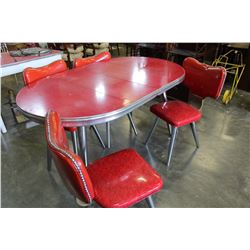 RETRO RED AND CHROME TABLE WITH 2 LEAFS AND 4 CHAIRS