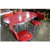 Image 1 : RETRO RED AND CHROME TABLE WITH 2 LEAFS AND 4 CHAIRS