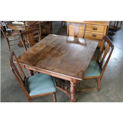 ANTIQUE WALNUT TABLE AND 5 CHAIRS