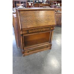 ANTIQUE OAK DROPFRONT DESK WITH LAWYER BOOKCASE BASE